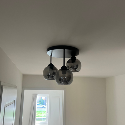 Plafondlamp Industrieel 3-Lamps Smoke Bol Zwart Woonkamer